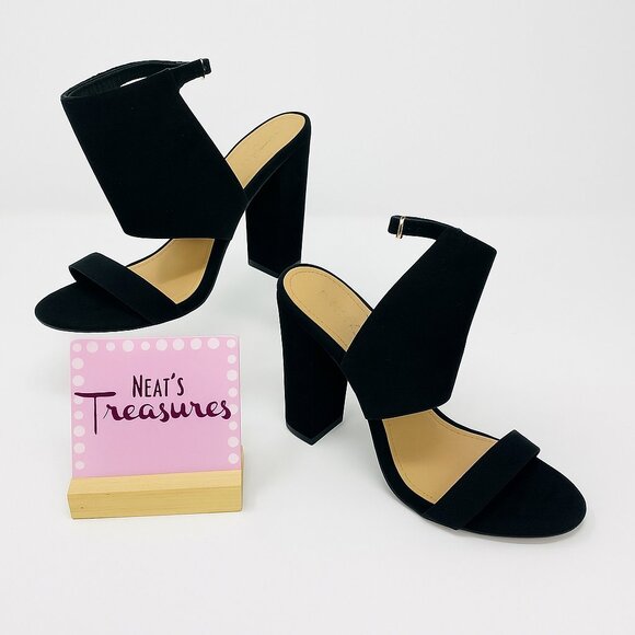 Charlotte Russe JACKIE Textle Suede Block Ankle Strap High Heel Sandals Size 8 - Picture 2 of 12